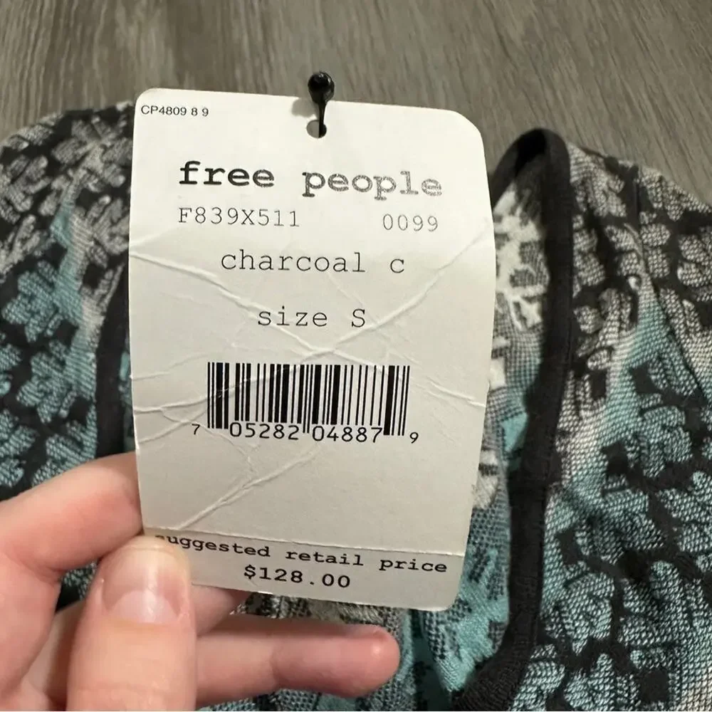 Free People Gray Blue & White Short Sleeve Scoop Neck‎ Knit Tunic Dress Size S